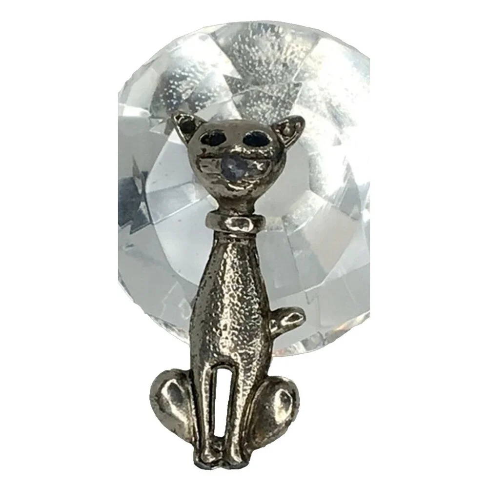 Vtg 1980's Cat Brooch Silver Tone Whimsical Grandmother Cottage Core‎ Pin